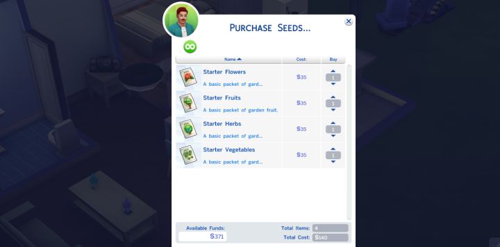 buy seeds in Sims 4 seasons